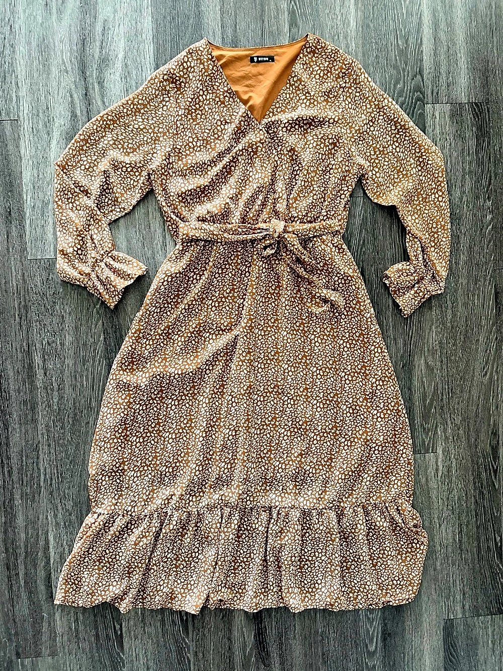 Floral Wrap Midi Dress in Brown & White